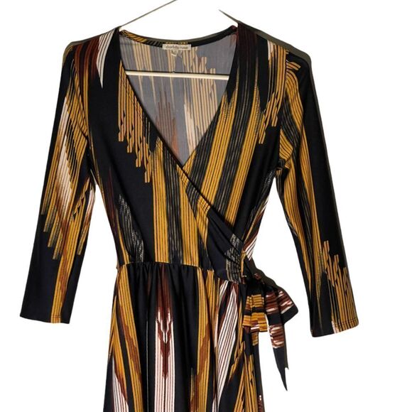 CHARLOTTE Russe Faux Wrap Striped 3/4‎ Sleeve Striped Dress XS - Picture 3 of 7